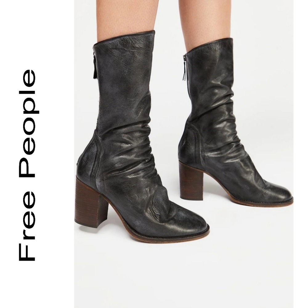 Free People Elle Block Heel Boots Black$198.00 Size 41/EU 10M US
